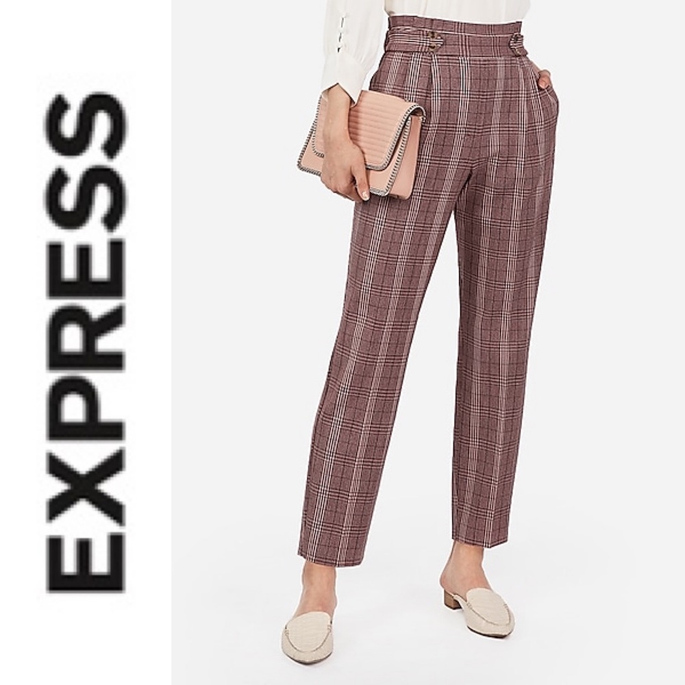 NWT {EXPRESS} High Waist Plaid Pull-On Ankle Pants - Picture 1 of 13